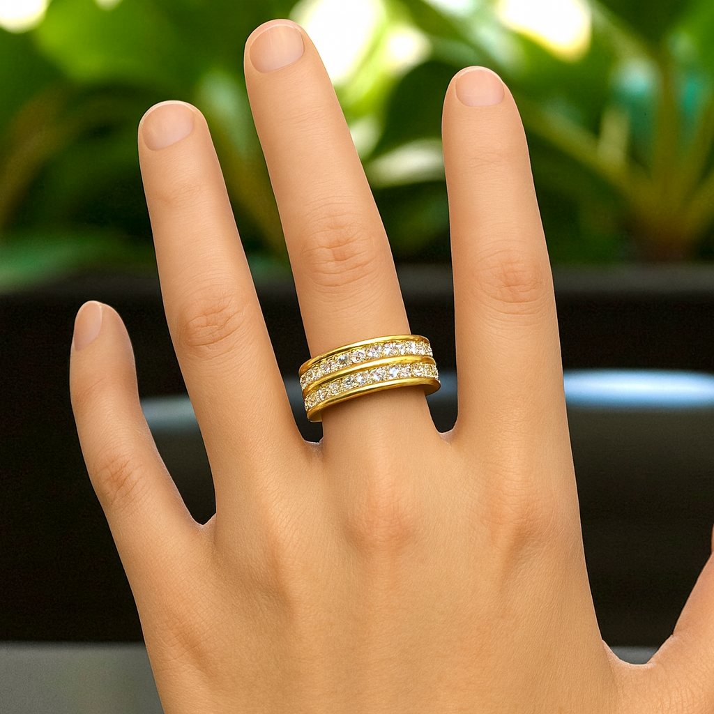 Bague Femme en Acier Inoxydable – Élégante avec Strass Étincelants