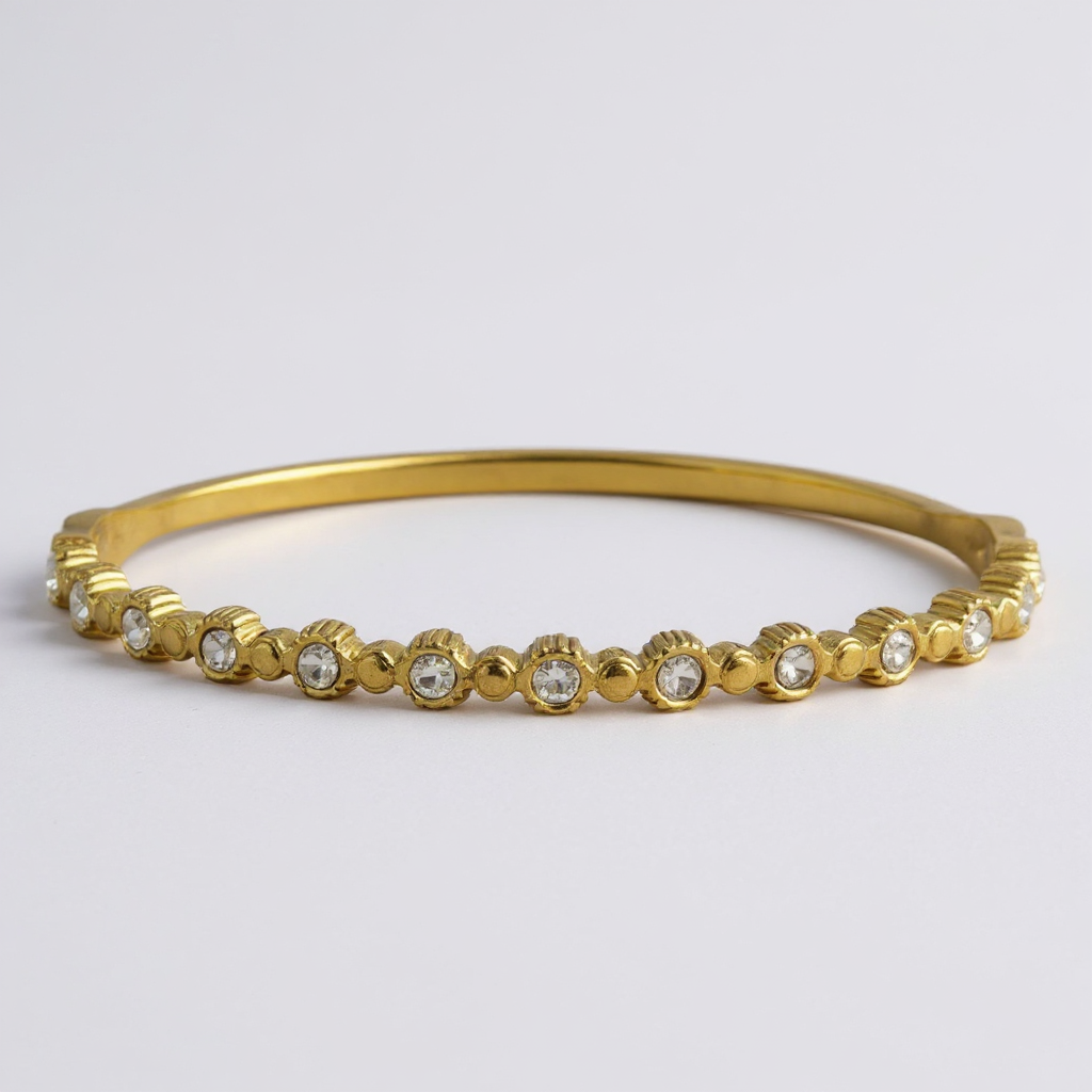Bracelet Jonc Femme en Acier Inoxydable 316 Doré – Zircons Étincelants