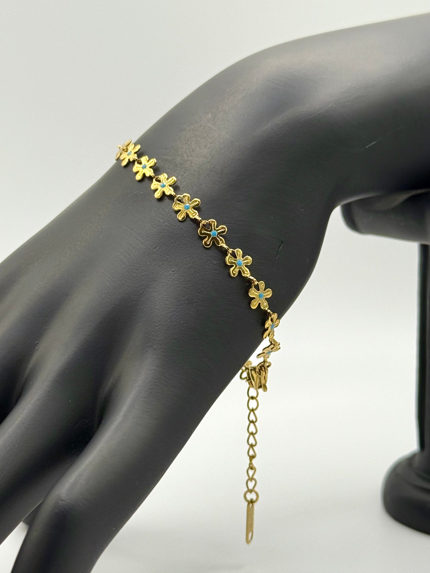Parure Collier & Bracelet – Trèfles Émaillés Bleu – Acier Inoxydable 304 Plaqué Or 18K PVD