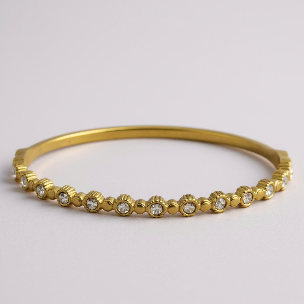Bracelet Jonc Femme en Acier Inoxydable 316 Doré – Zircons Étincelants