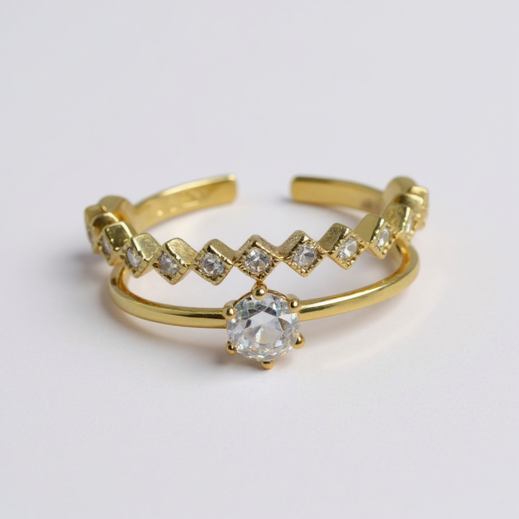 Bague ajustable en argent 925 plaqué or 18K – Design ouvert