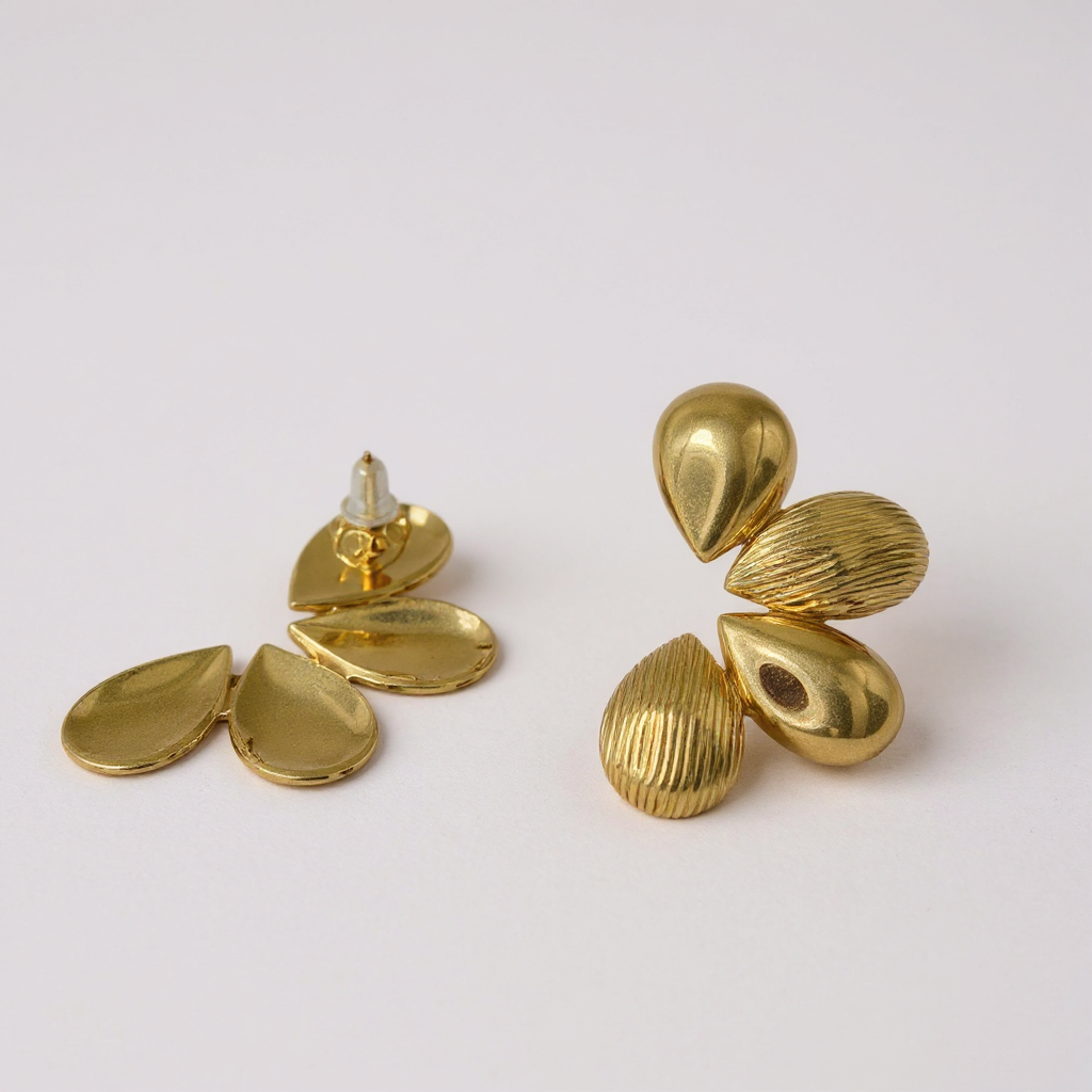 Sans Boucles d’Oreilles Dorées – Design Goutte Texturée – Acier Inoxydable 304