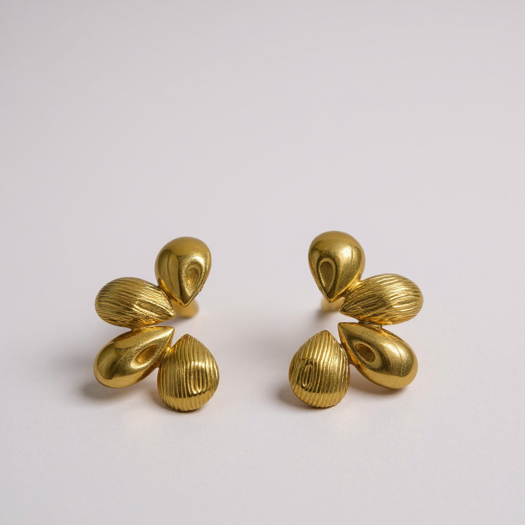 Sans Boucles d’Oreilles Dorées – Design Goutte Texturée – Acier Inoxydable 304