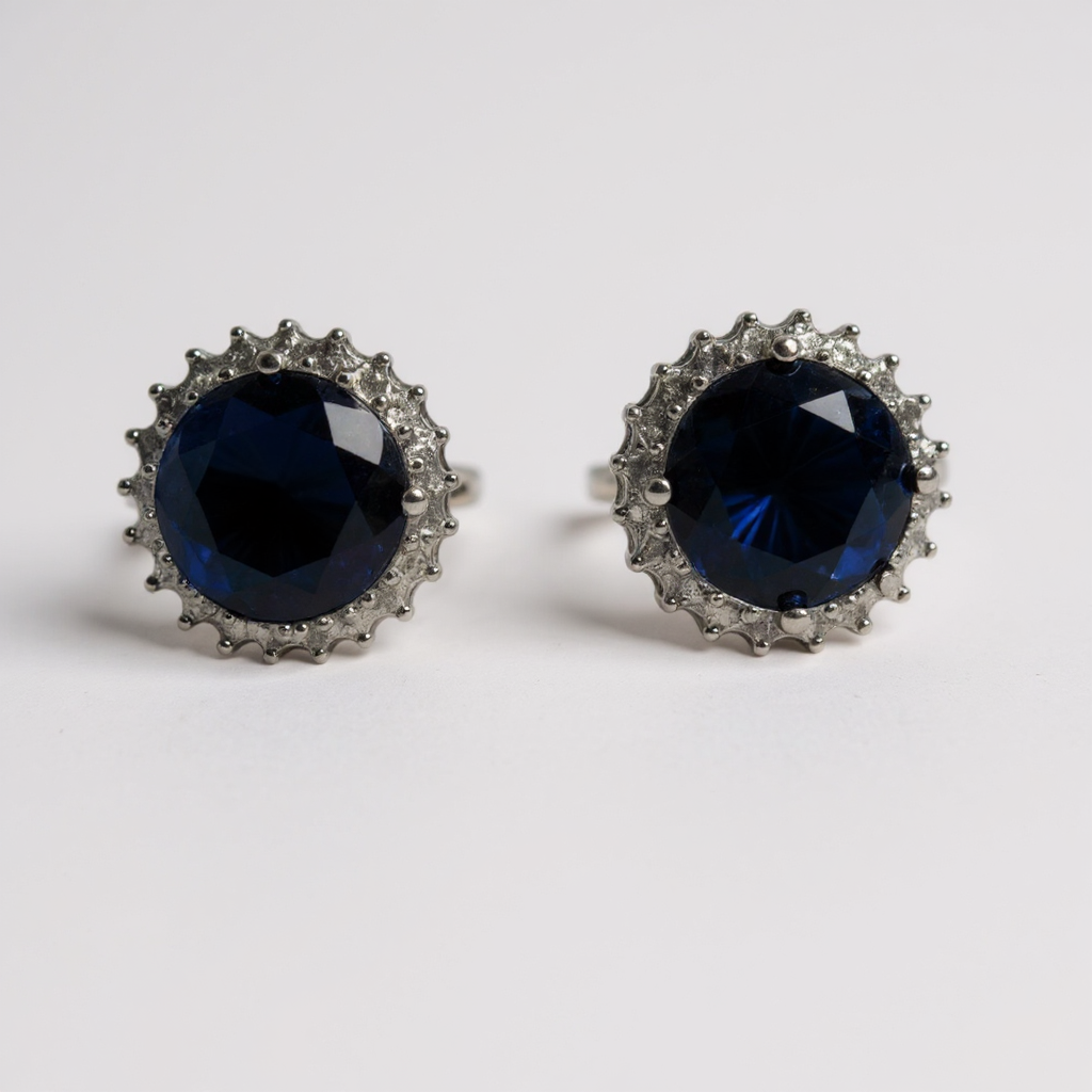 Boucles d’oreilles rondes – Argent 925 avec cristal bleu & zircon – Élégantes et raffinées