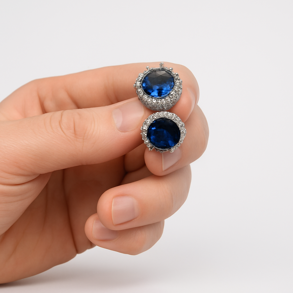 Boucles d’oreilles rondes – Argent 925 avec cristal bleu & zircon – Élégantes et raffinées