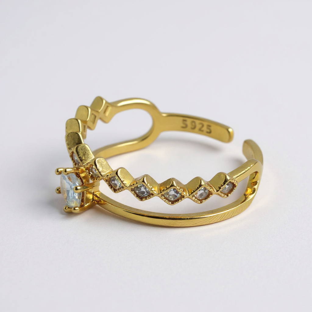 Bague ajustable en argent 925 plaqué or 18K – Design ouvert