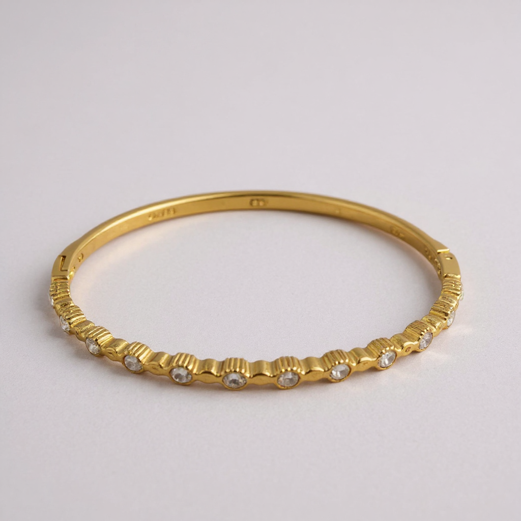 Bracelet Jonc Femme en Acier Inoxydable 316 Doré – Zircons Étincelants