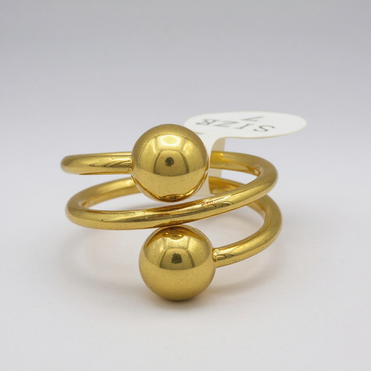Bague ouverte en acier inoxydable 304 doré – Double anneau avec boules minimalistes