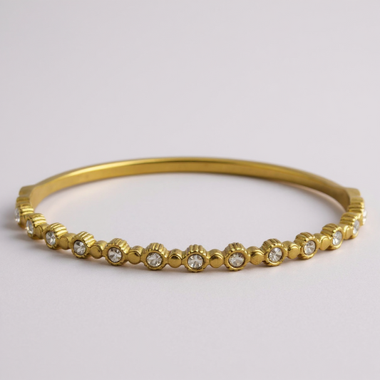 Bracelet Jonc Femme en Acier Inoxydable 316 Doré – Zircons Étincelants