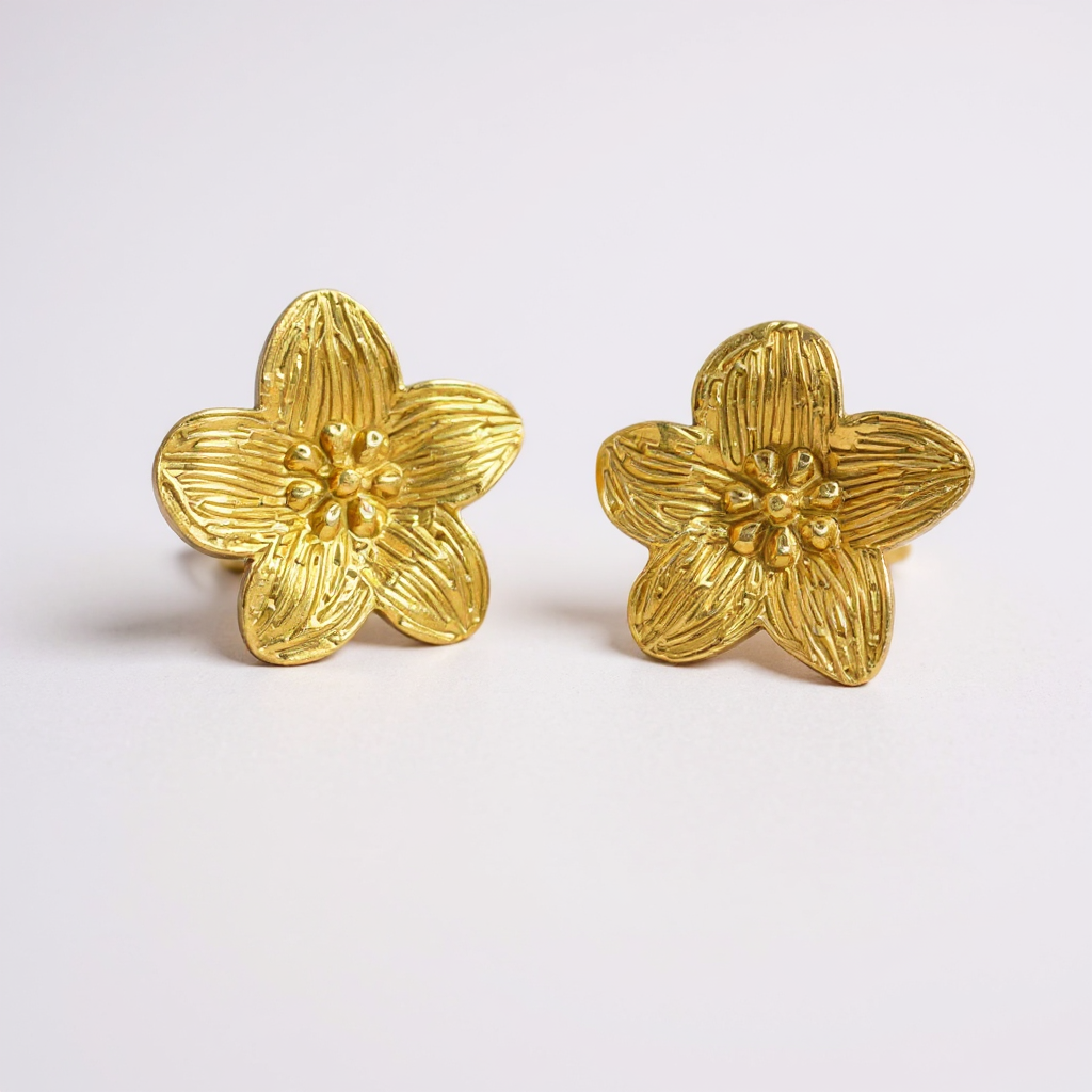 Boucles d’Oreilles Dorées – Fleur Texturée – Acier Inoxydable 316L