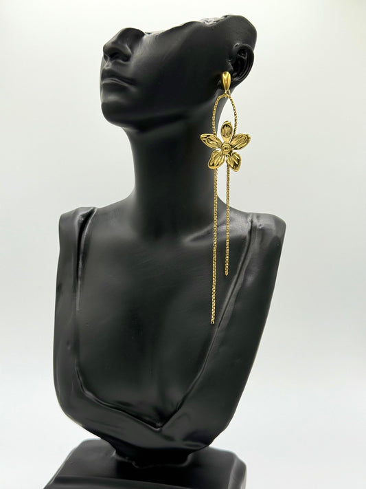 Boucles d’Oreilles Fleur Dorée – Longues & Élégantes – Acier Inoxydable 316L
