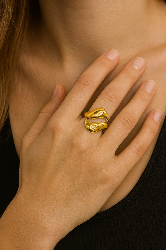Bague Large Dorée – Design Moderne et Élégant – Acier Inoxydable 316L