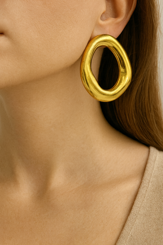 Boucles d’Oreilles Grandes Créoles Dorées – Forme Organique – Acier Inoxydable 316L