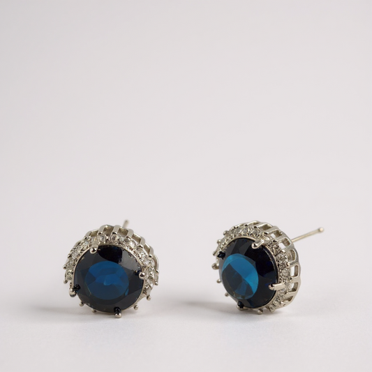 Boucles d’oreilles rondes – Argent 925 avec cristal bleu & zircon – Élégantes et raffinées