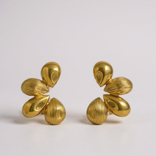 Sans Boucles d’Oreilles Dorées – Design Goutte Texturée – Acier Inoxydable 304