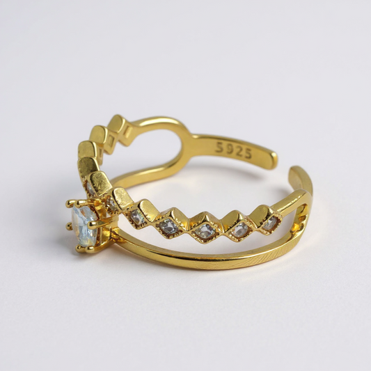 Bague ajustable en argent 925 plaqué or 18K – Design ouvert