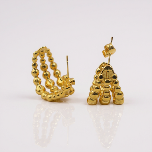 Boucles d’oreilles créoles femme – Triple rangée de billes – Acier inoxydable